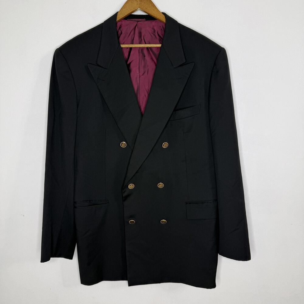 Brioni Blazer Mens 58 Black Wool Tiberio Double Breasted Gold Buttons Italy
